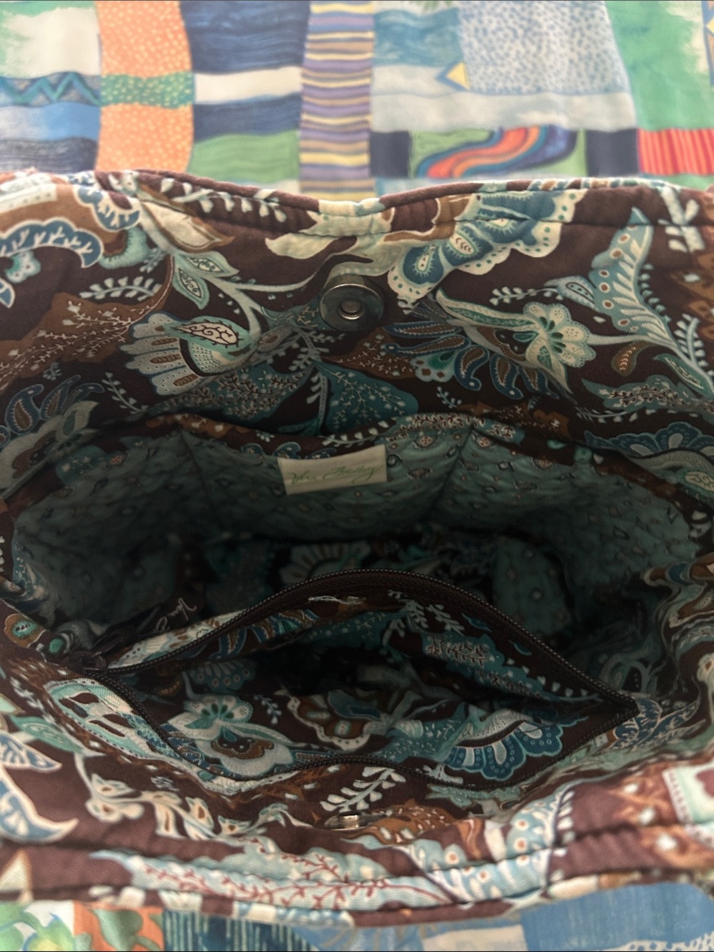 Vera Bradley Brown Floral Quilted Tote with Matching Wristlet - Picture 2 of 5